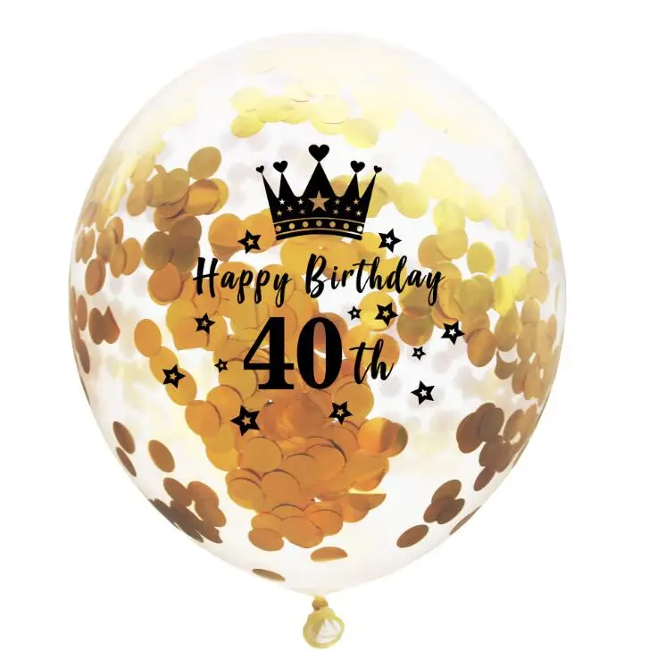 Gold 40th 5 шт./лот, шар с днем рождения, номер 16, 18, 30, 40, 50, 60 лет, вечерние, розовые, золотые, серебряные конфетти, шары из латекса, подарок - Цвет: Gold 40th