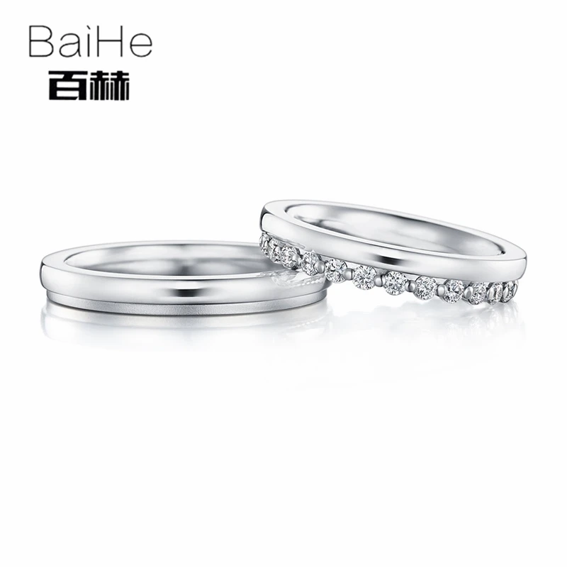 BAIHE одноцветное 18 К белого золота 0.36ct Certified H/SI круглый из натуральной бриллиантами обручение для женщин Jewelry Мода пара кольцо