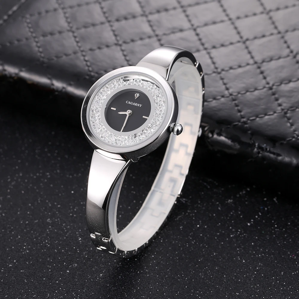 Cagarny Luxury Brand Women's Watches Crystal Rose Gold Steel Bracelet Bangle Fashion Ladies Wristwatches Quartz Watch For Women