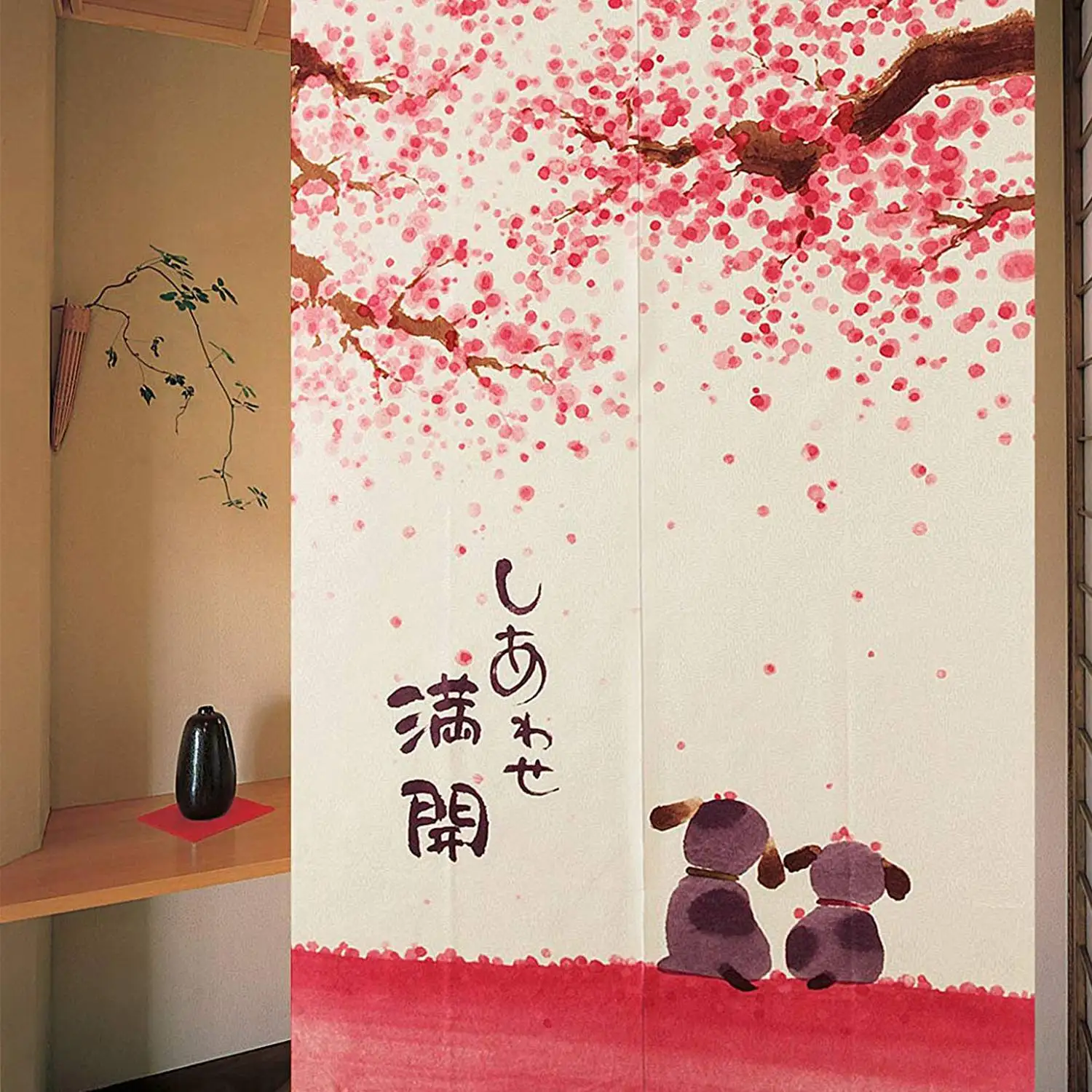 Японский стиль дверной занавес 85х150см Happy Dogs Cherry Blossom|Антистатичные дверные шторы| |