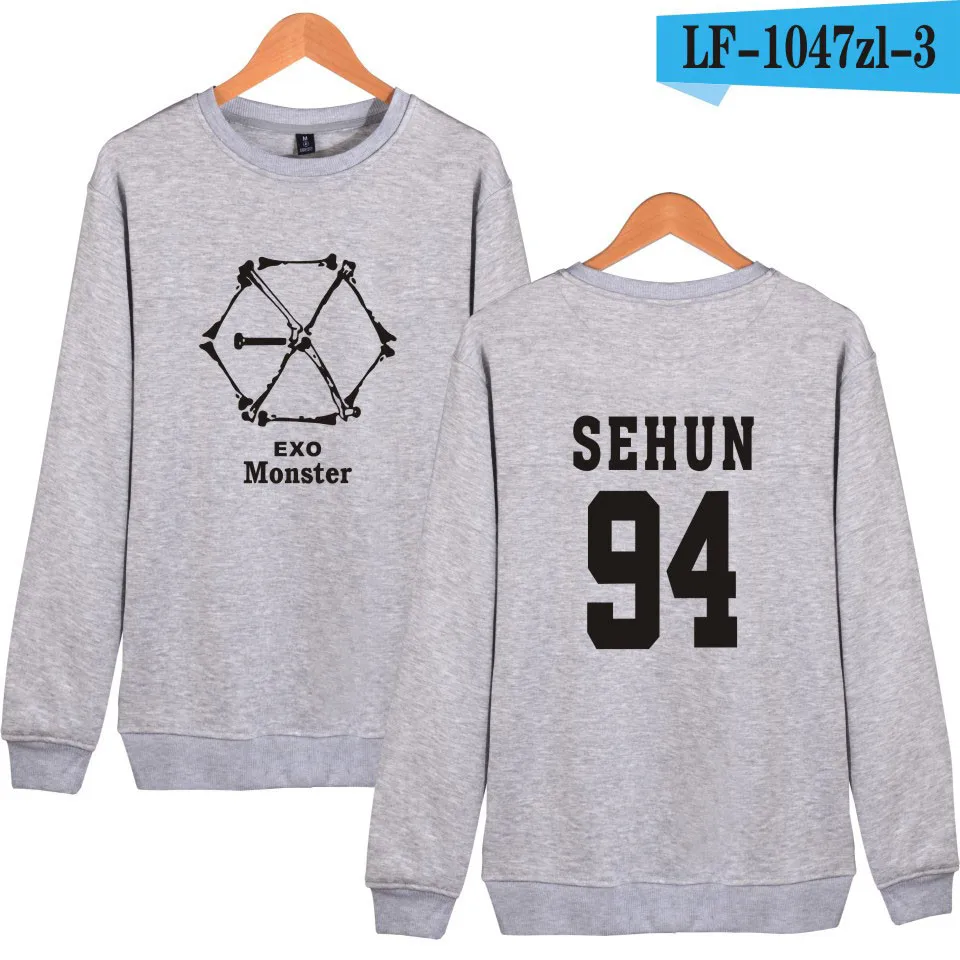 Gray LUCKYFRIDAYF EXO Monster монолитный свитшот для женщин вентиляторы толстовки KPOP осенние толстовки одежда TAO CHEN CHANYEOL KAI SEHUN XIUMIN - Цвет: Gray