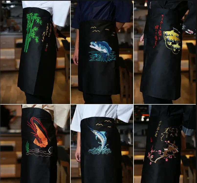 Япония кухни официанты BRODERIE Фартуки поварской фартук японский ресторан Спецодежда для общепита accersories Фартуки