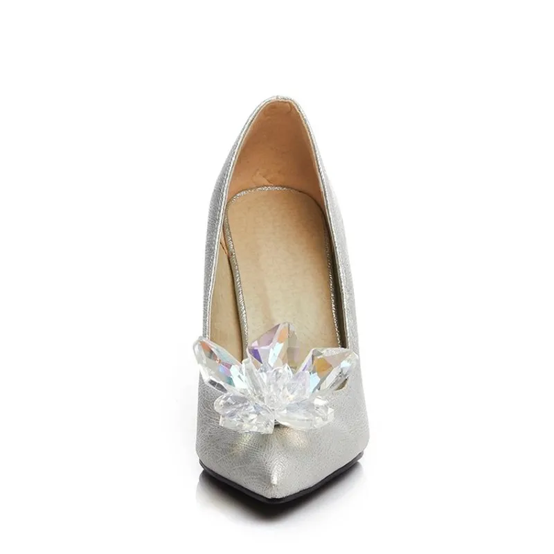 MAZIAO New Women Fashion Elegant Crystal Wedding Thin High Heels Pumps Pointed toe Rhinestone Silver Ladies OL Girl Party Shoes | Обувь