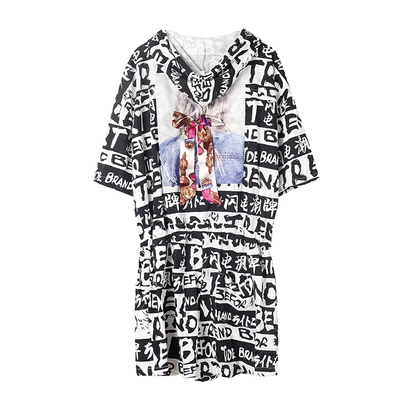 Vefadisa Women Black Red Playsuits 2019 Summer Letter Print Character Hooded ZQY107A | Женская одежда