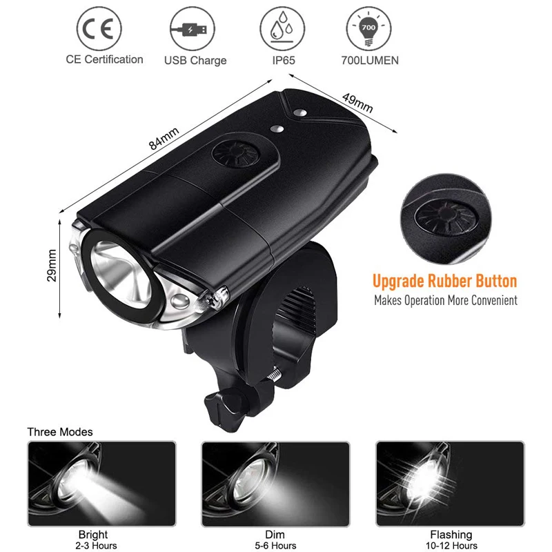 USB Rechargeable Bike lights Super Bright Cycling Front Light Waterproof MTB Headlight with 3 Lighting Modes | Спорт и развлечения