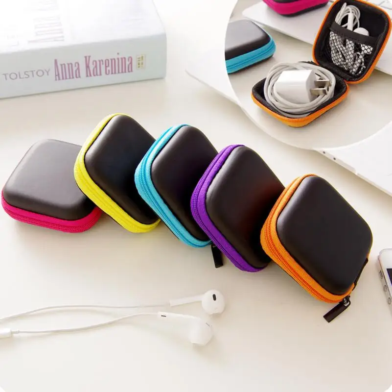 Billig Kopfhörer Fall PU Leder Ohrhörer Pouch Mini Zipper Kopfhörer Box Schutzhülle USB Kabel Organizer LX7299