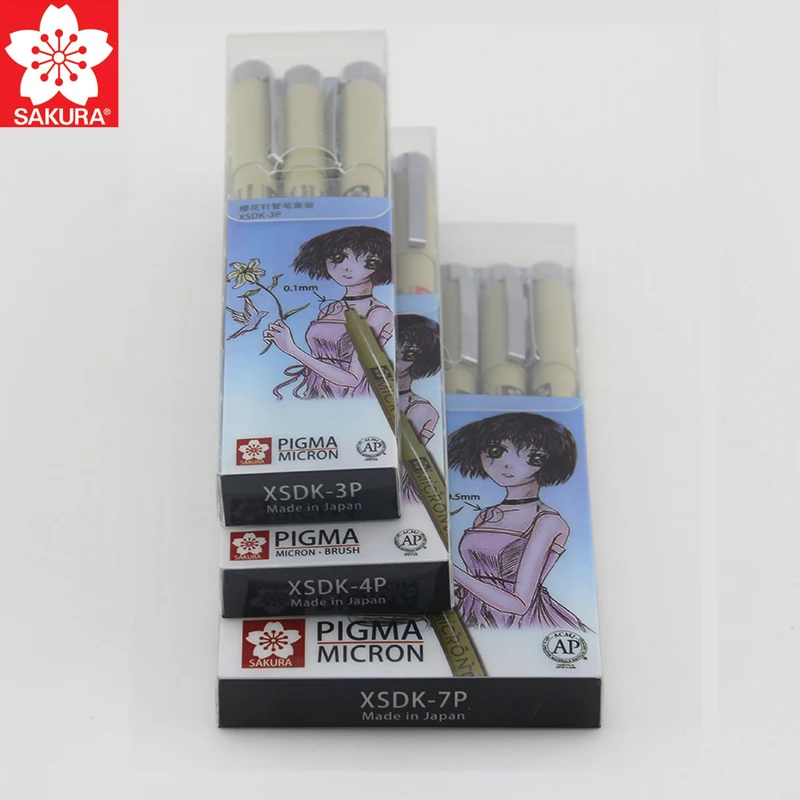 Sakura Pigma, тонкая ручка черная тонкая грань ручка арт 4/6/кисточки, набор из 7 шт 005 01 02 03 04 05 08 1 мм щетка Графика дизайн