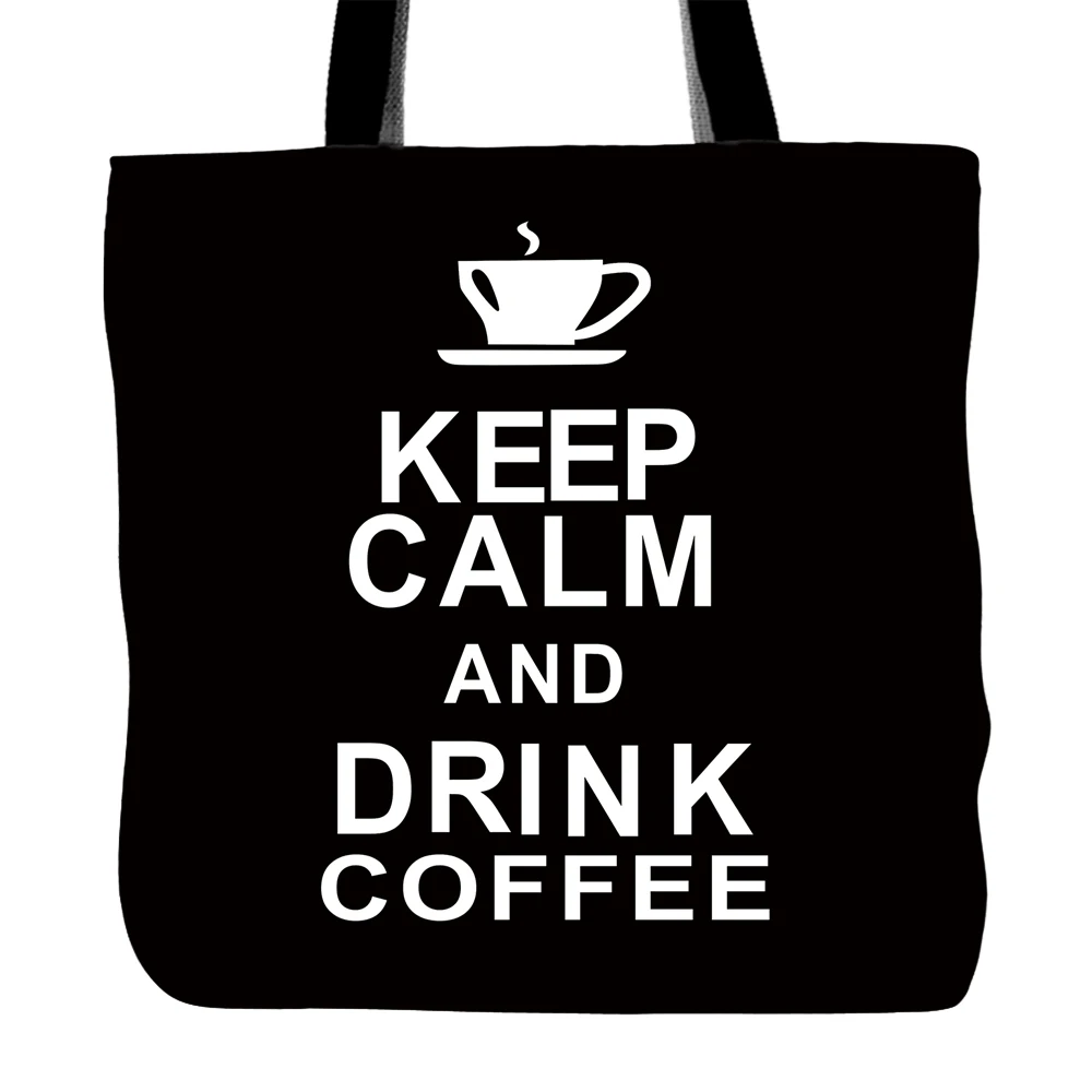 Ручная сумка Keep Calm And Drink Coffee белая холщовая для шопинга путешествий еды