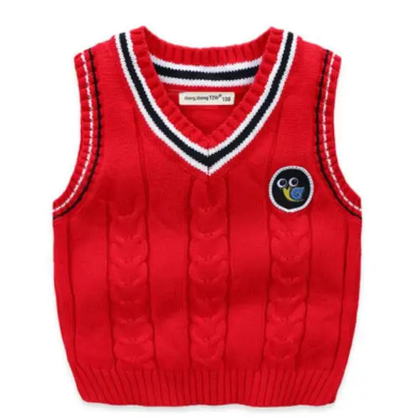 Красный Детская одежда для детей 1-11 лет; свитер; жилет; roupas infantis; Одежда для мальчиков в школьном стиле; вязаные жилеты с круглым вырезом; жилеты для девочек - Цвет: Красный
