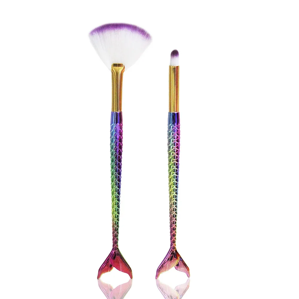 women fashion beauty 2PCS mermaid fishtail Make Up brush Foundation Eyebrow Eyeliner Blush lip Cosmetic Concealer Brushes tool | Красота и