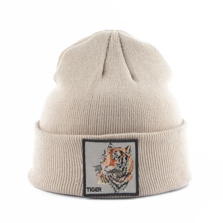 Новинка; детская шапка с изображением волка; Skullies Beanies; зимняя шапка для мальчиков и девочек; толстые вязаные шапки для детей - Цвет: tiger beige