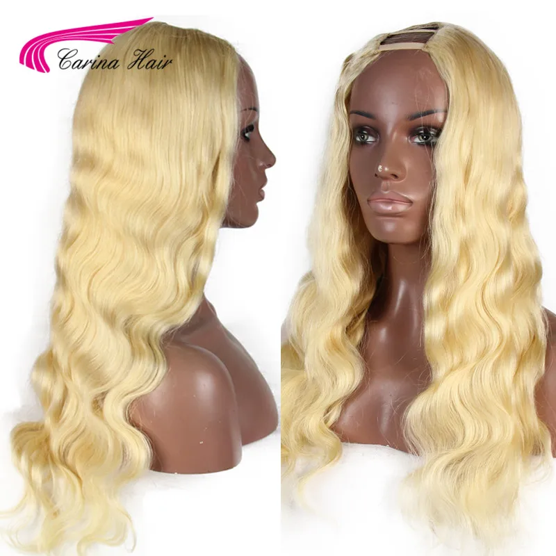 Carina волосы U часть парик блонд волна тела 2*4 открытая средняя часть Remy U парик их натуральных волос