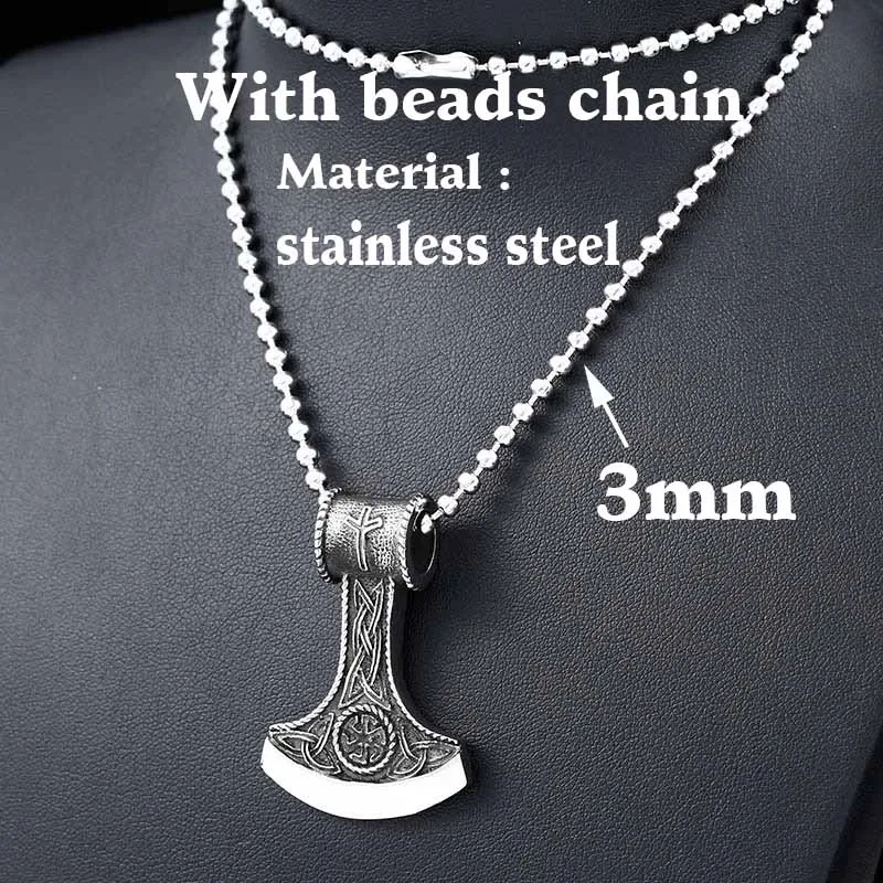 beads chain style Байер 316L из нержавеющей стали амулет кулон ожерелье подвеска в виде топора в стиле легендарных викингов кулон с рунами vikingnorth ювелирные изделия-талисманы - Окраска металла: beads chain style