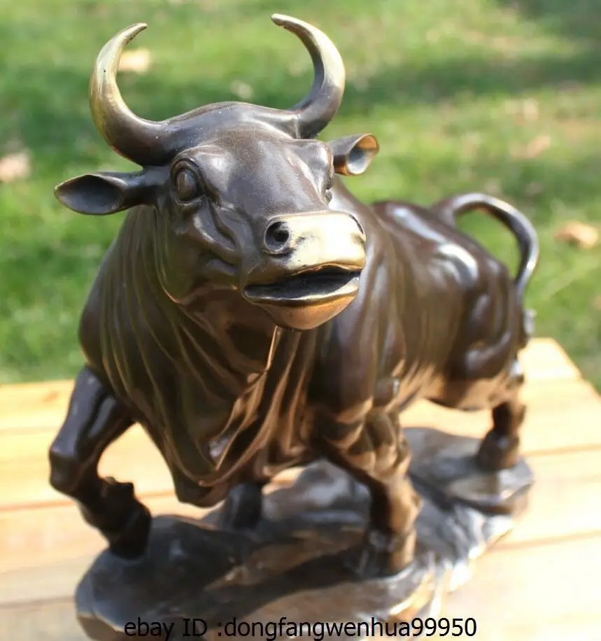 12 Китай Бронзовая медная Художественная Скульптура счастливый Бык Корова