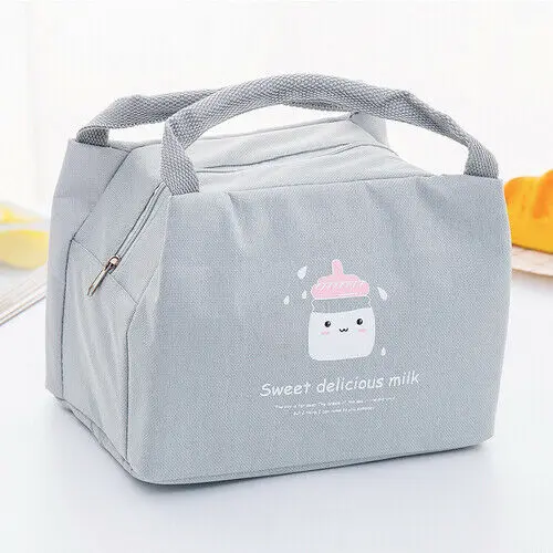 gray feeding Портативный изолированный тепловой еды Пикник Ланч сумка коробка мультфильм сумки мешок для женщин девочек детей - Цвет: gray feeding