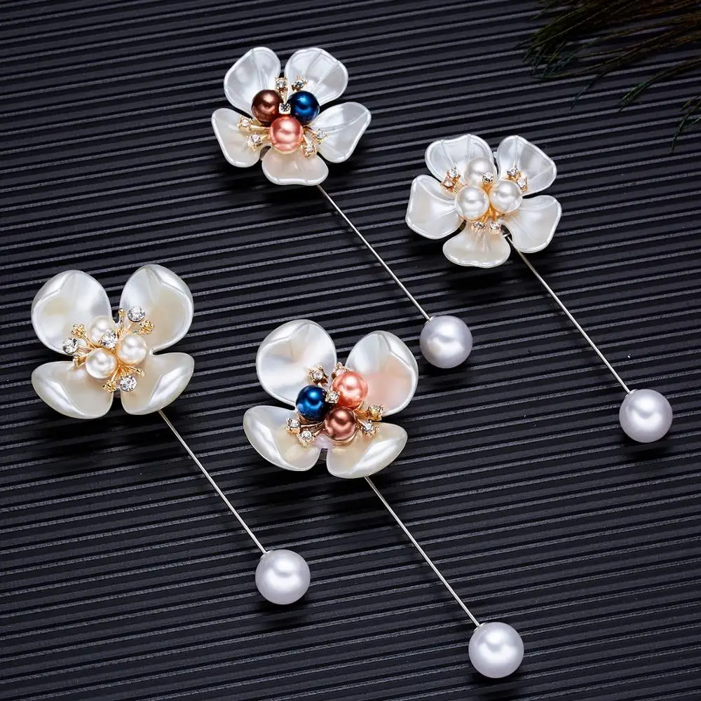 

8Seasons New Sweet Rose Floer Corsage Camellia Long Pins For Elegant Ladies Banquet Shawl Brooches Fashion Jewelry Accessories
