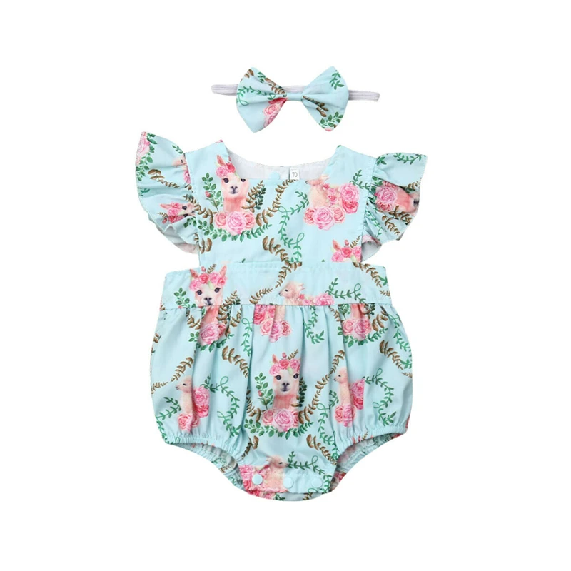 Милый боди с цветочным принтом для маленьких девочек 2 шт. комбинезон оборками