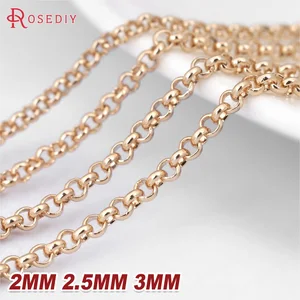 Цепочка с круглыми звеньями из латуни, 2 м, 2 мм, 2,5 мм, 3 мм, 24 К, покрытая золотом шампанского, цепочка для ожерелья, высококачественные ювелирные аксессуары