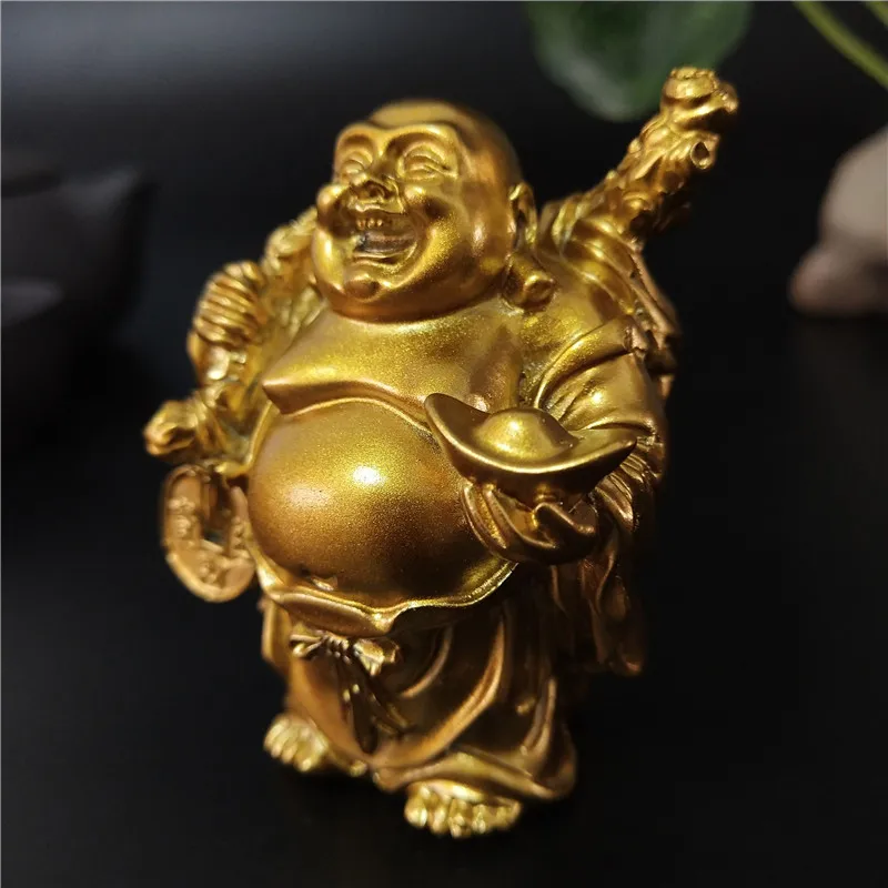Золотая смеющаяся скульптура Будды Maitreya украшение статуя для сада и дома
