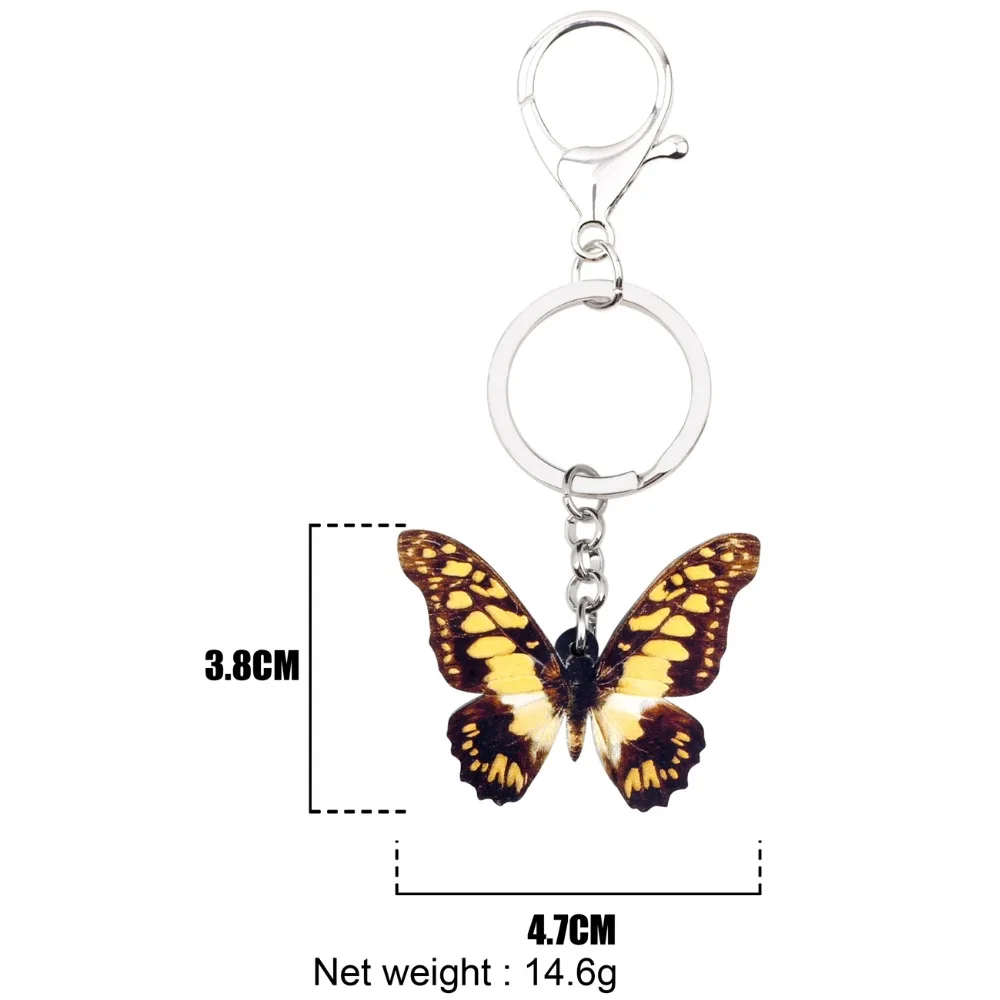 Bonsny акриловая Мода Papilio Machaon бабочка брелок для ключей кольцо животное насекомое