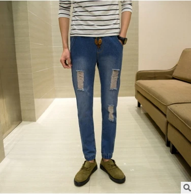 2017 Для мужчин весной и летом Штаны Повседневное джинсы в Синие рваные талии