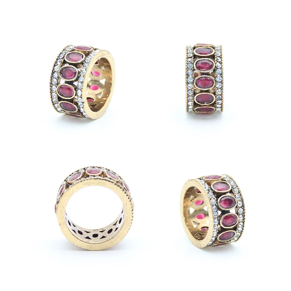 Wholesale European Vintage Royal Round Wide Finger Rings Antique Gold Color Women Resin Wedding Indian Turkish Jewelry | Украшения и