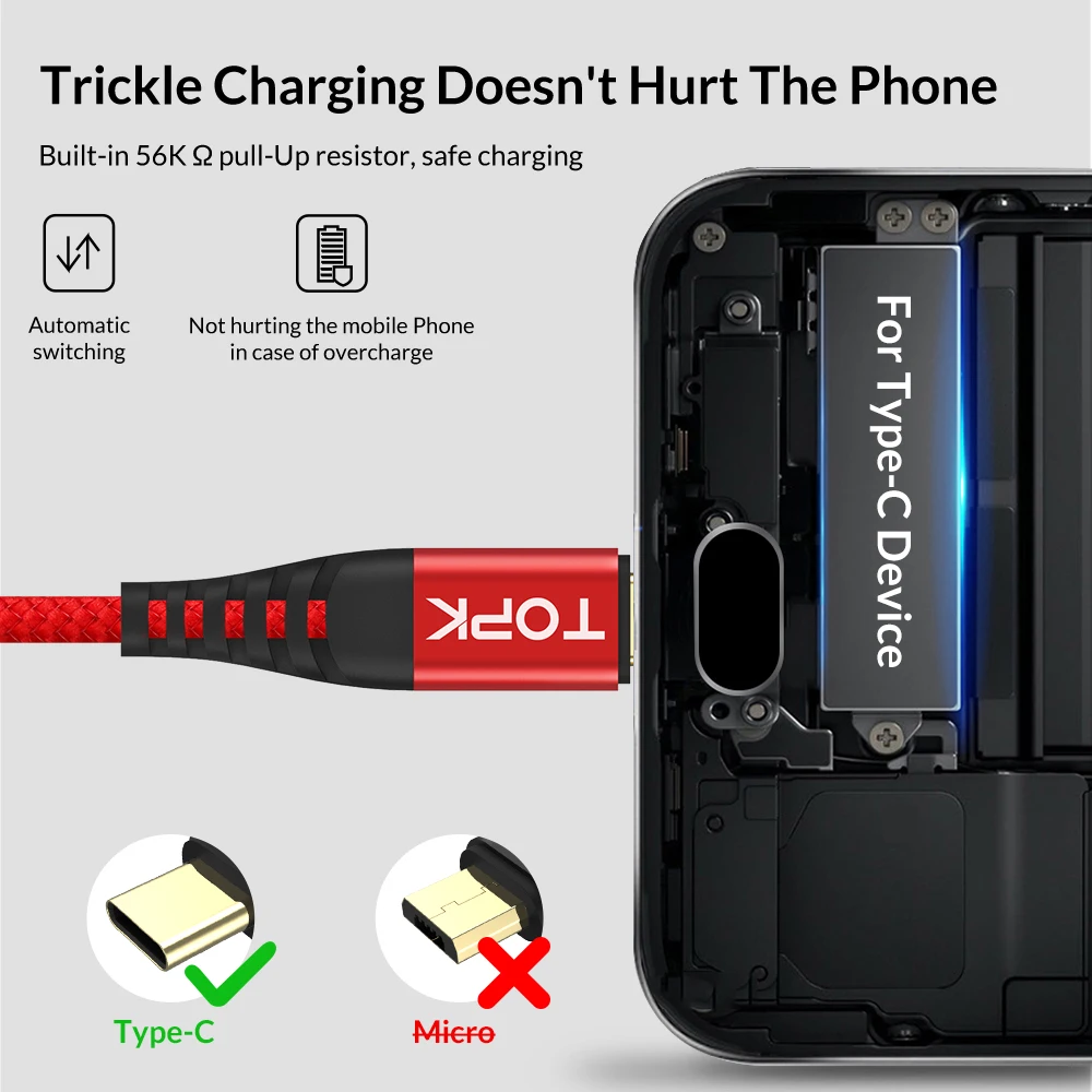 TOPK usb type C кабель 3 м для samsung S9 S8 USB мобильный телефон Быстрая зарядка Oneplus 6t Xiao mi Red