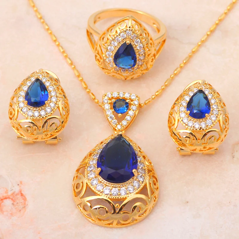 Желтое Золото Тон Голубой цирконий Кристалл здоровья Никель и свинец серьги