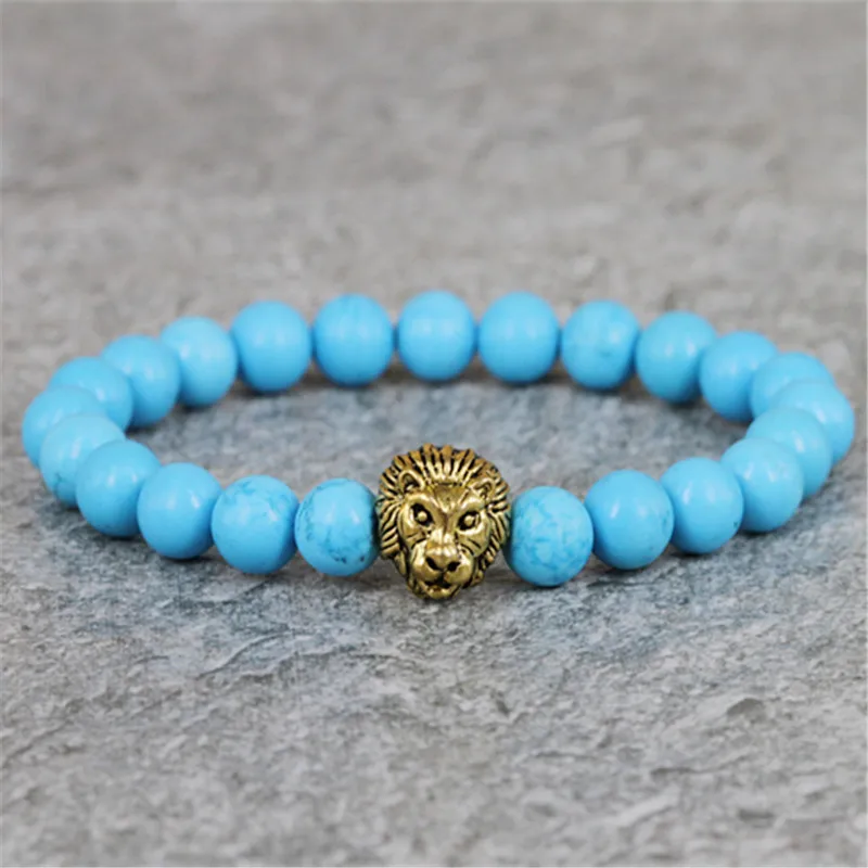 2017 New Design Summer Bracelets Antique Color Lion Head High Grade Blue Stone Beads Bracelet | Украшения и аксессуары