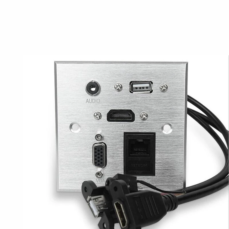 Несколько RCA настенная розетка с аудио HDMI VGA Сетевой USB, высококачественный алюминиевый сплав для гостиничного Конференц-банка использования по индивидуальному заказу