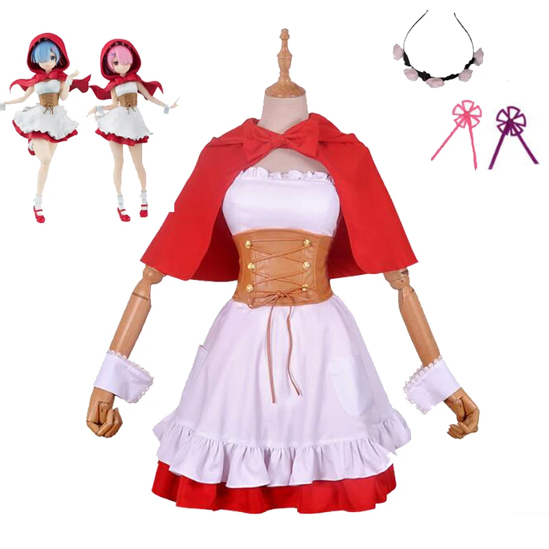 Re Zero Kara Hajimeru Isekai Seikatsu Ramu RAM Remu REM красное платье для верховой езды с капюшоном