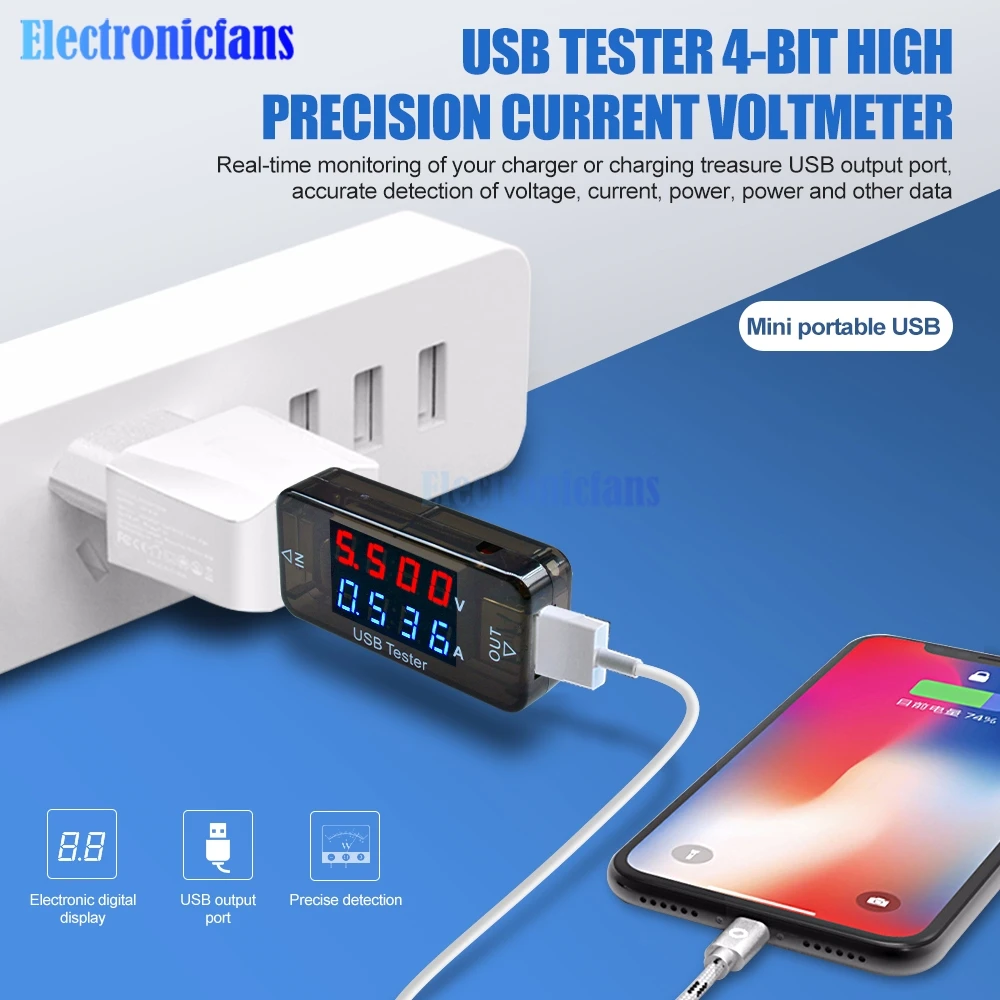 Высокоточный USB тестер для зарядки высокоточный портативный вольтметр амперметр