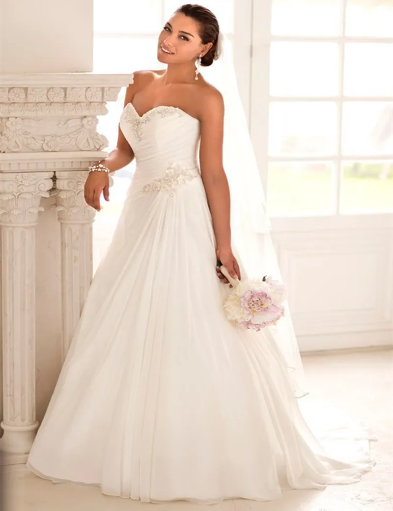 Elegant Sweetheart Appliques Beading A Line Chiffon Robe De Mariage White Wedding Dresses 2017 Vestido Noiva Alibaba China | Свадьбы и
