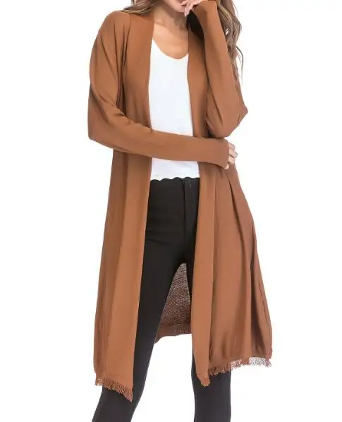 

Color tassel large cape fringed shawl cardigan thick long-sleeved sweater coat loose sweater large size women
