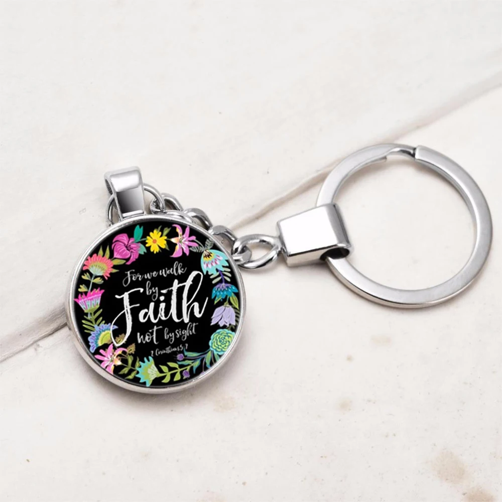 Bible Psalm Keychains Silver Key Holder Glass Pendant Colors Flower Christian Women Men Jewelry Konminry I Am With | Украшения и
