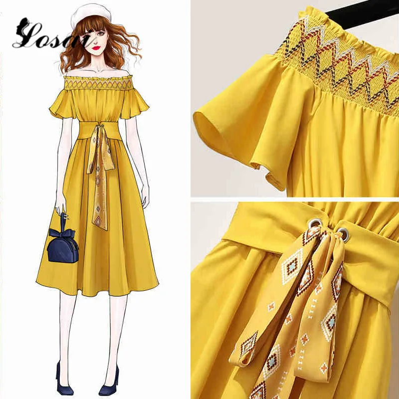 2019 Для женщин с открытыми плечами платье короткий рукав до колена однотонные