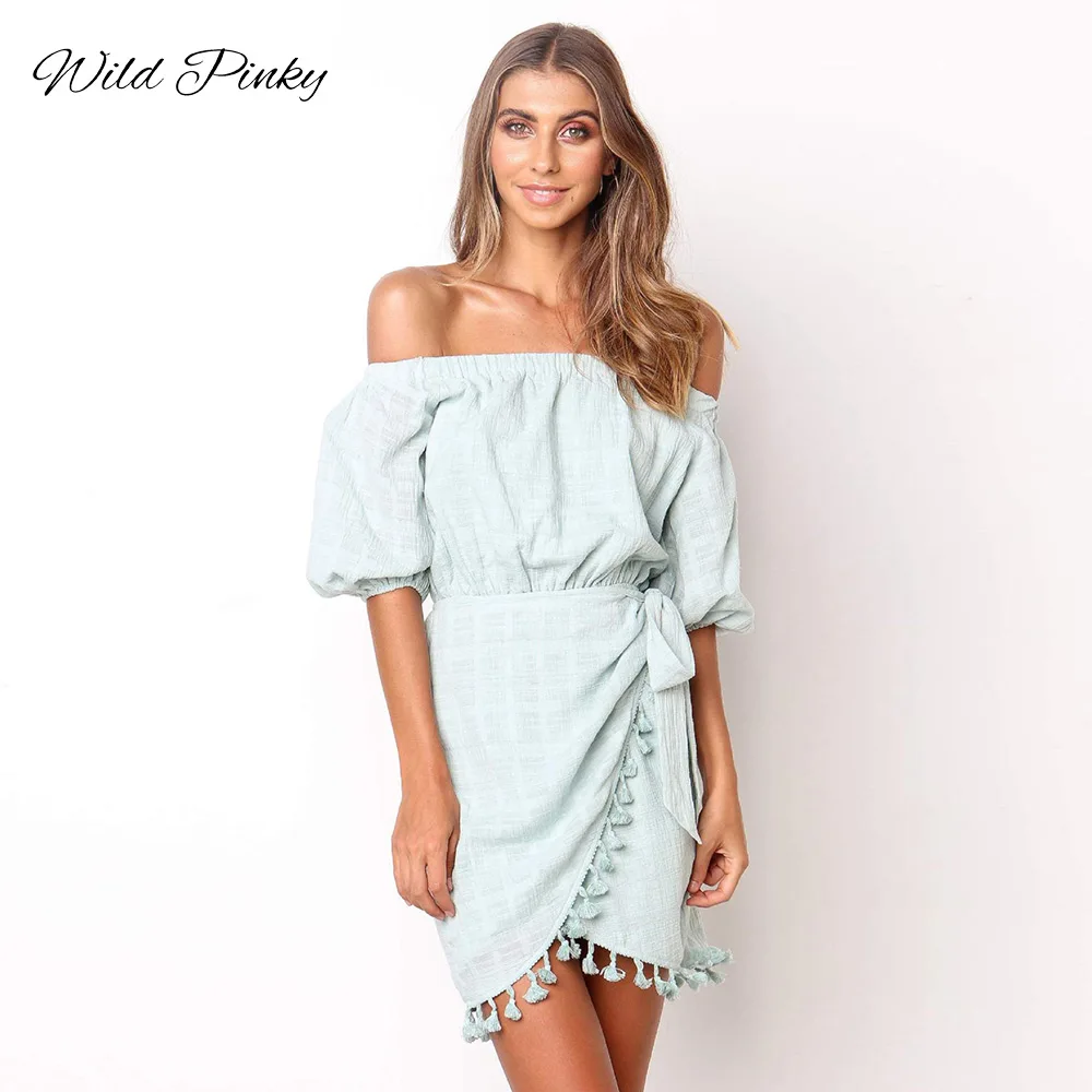 WildPinky 2019 с открытыми плечами кисточкой Этническая короткие женские модельные