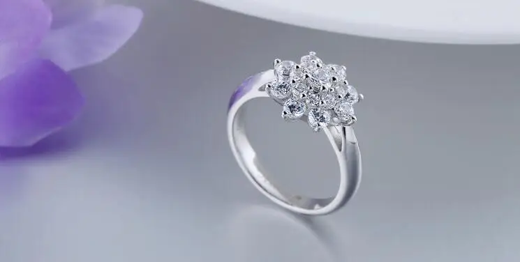 Чистое серебро 0 68 карат Высокоуглеродистый бриллиант имитация 925 кольцо цветы S925