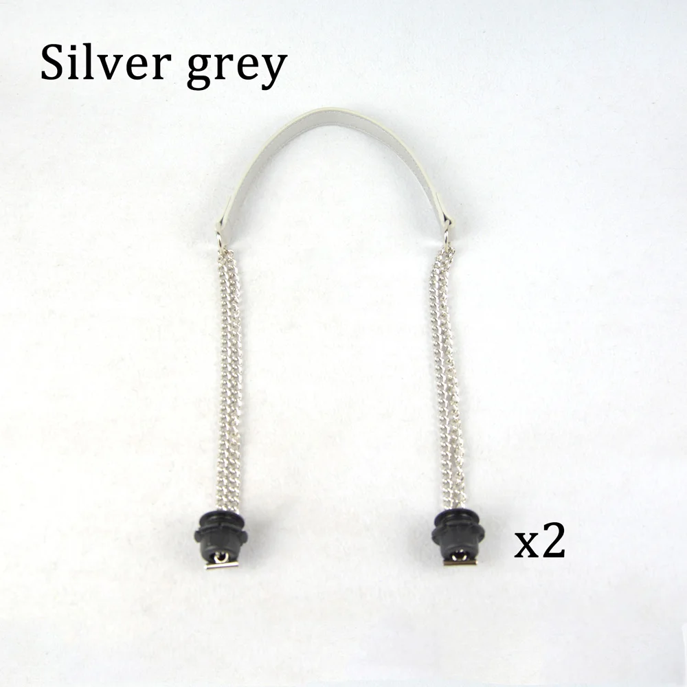Silver Grey Huntfun/Новинка, 1 пара, Obag, серебряная, длинная, Двойная Цепочка, с пряжкой, ручки с черным винтом, для Obag, EVA, женская сумка, сумка через плечо - Цвет: Silver Grey