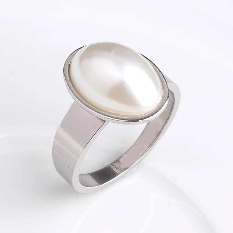 

Oval imitation pearl 316L Stainless Steel wedding rings for men women wholesale