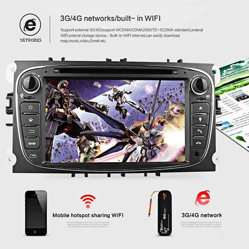DU7009 7 Inch Double Din Android 5.1 Quad-Core Car Stereo Video DVD Player In-dash Mic for Ford Support Remote Control | Автомобили и