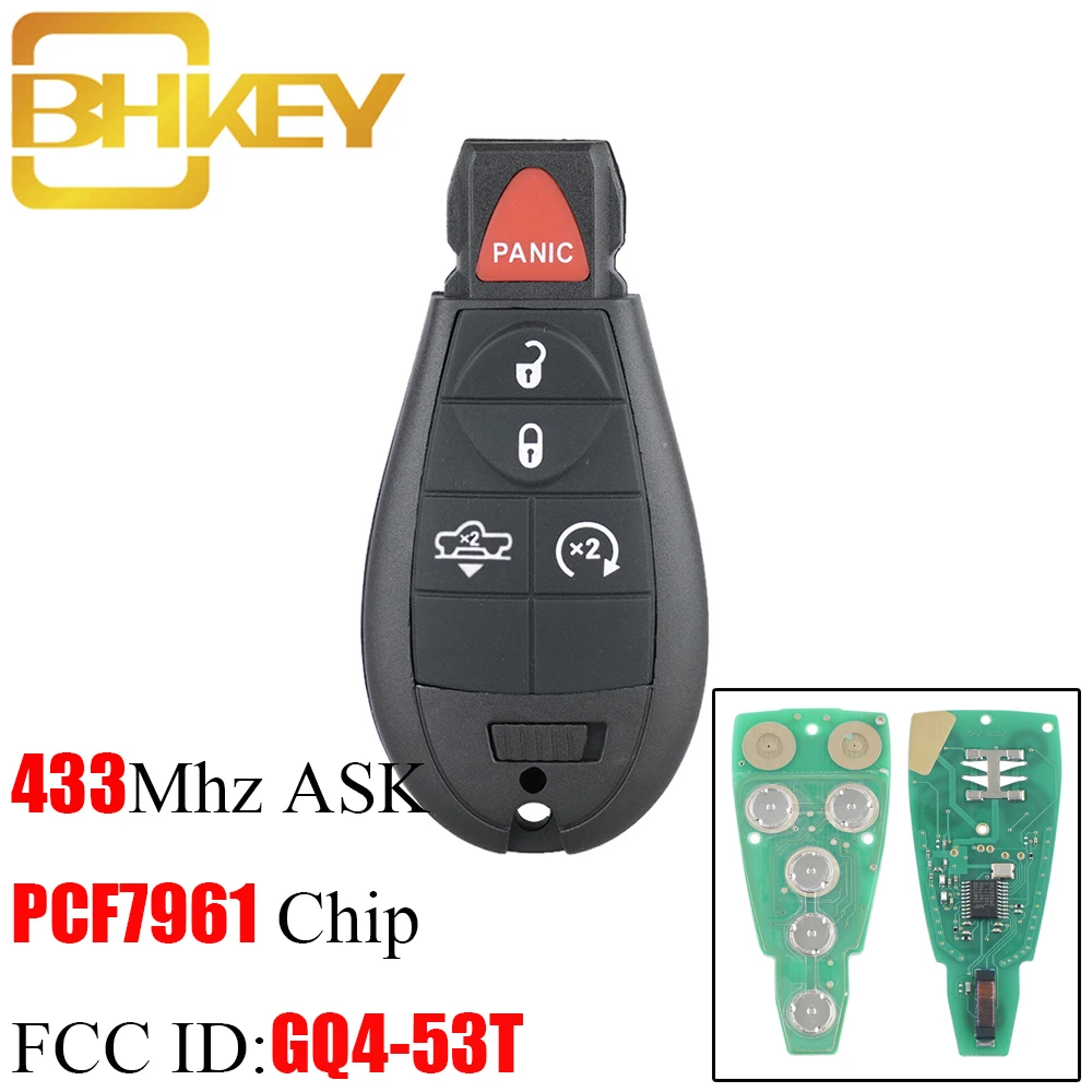 

BHKEY 4+1Buttons Smart Remote Key Keyless Fob 433Mhz For Dodge Ram 2013 2014 2015 2016 2017 GQ4-53T Original car remote key
