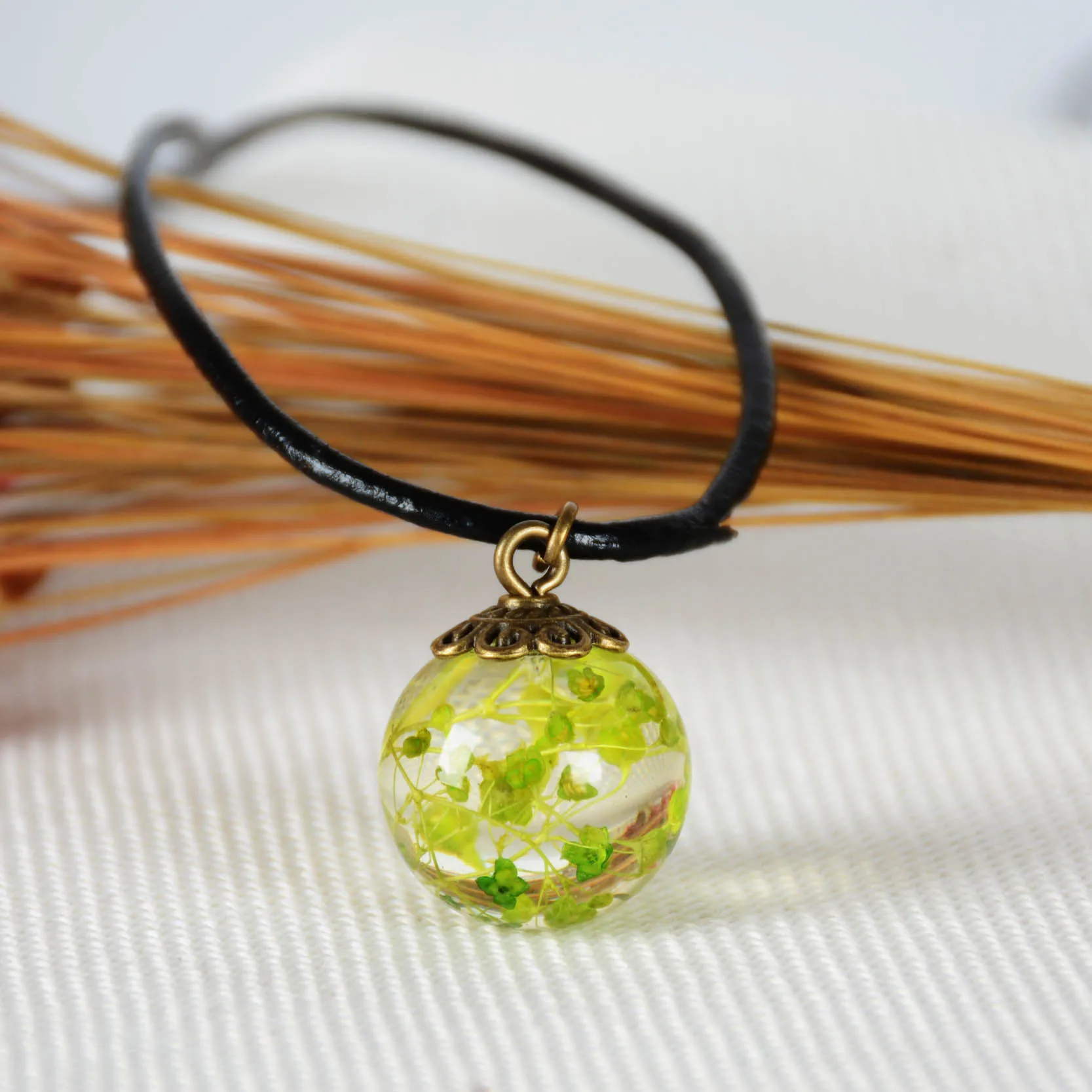 Женское длинное кожаное ожерелье с подвеской в виде бутылки одуванчиком