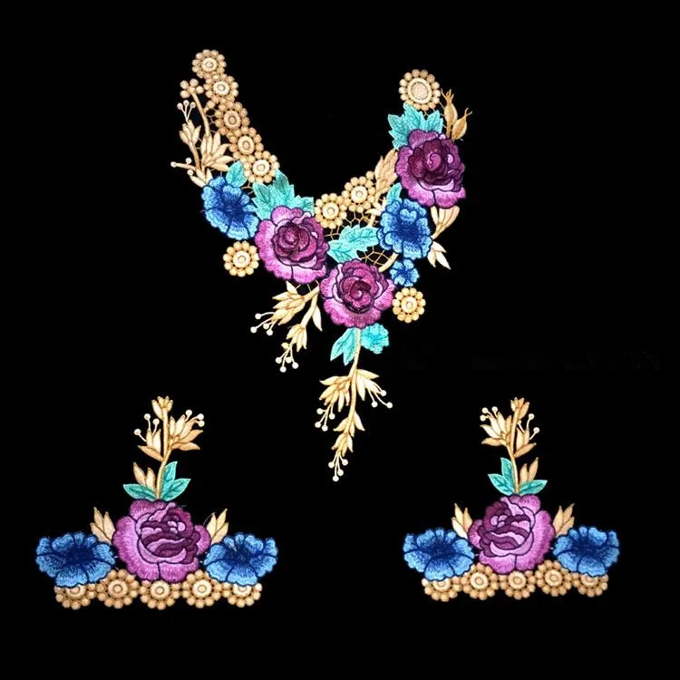 Вышивка большой цветок кружевной вырез ткань DIY воротник ткани для лоскутного