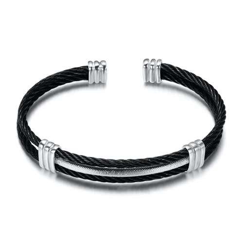 silver black Новое поступление, Весенняя проволочная линия, красочный Титановый стальной браслет, растягивающийся кабель из нержавеющей стали, браслеты для женщин - Окраска металла: silver black