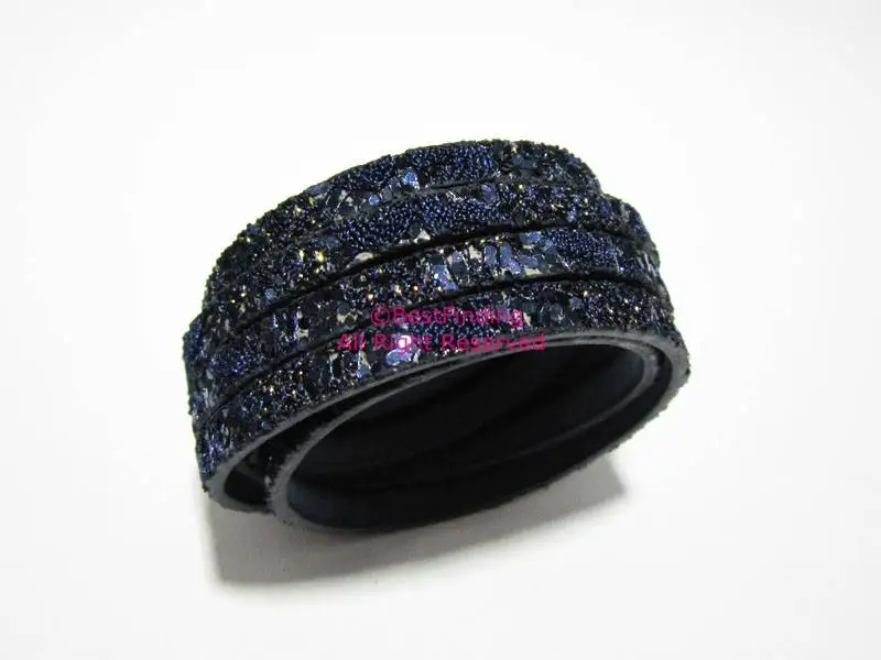 

5x2mm Navy blue rough glitter leather cord 5mm flat leather cord