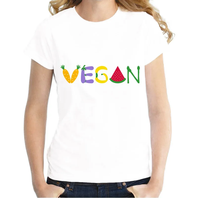 Vegan футболка для женщин, есть фрукты, не друзья, футболка с принтом harajuku kawaii tumblr, футболка с круглым вырезом для девочек, Женская белая футболка WT579 - Цвет: 15