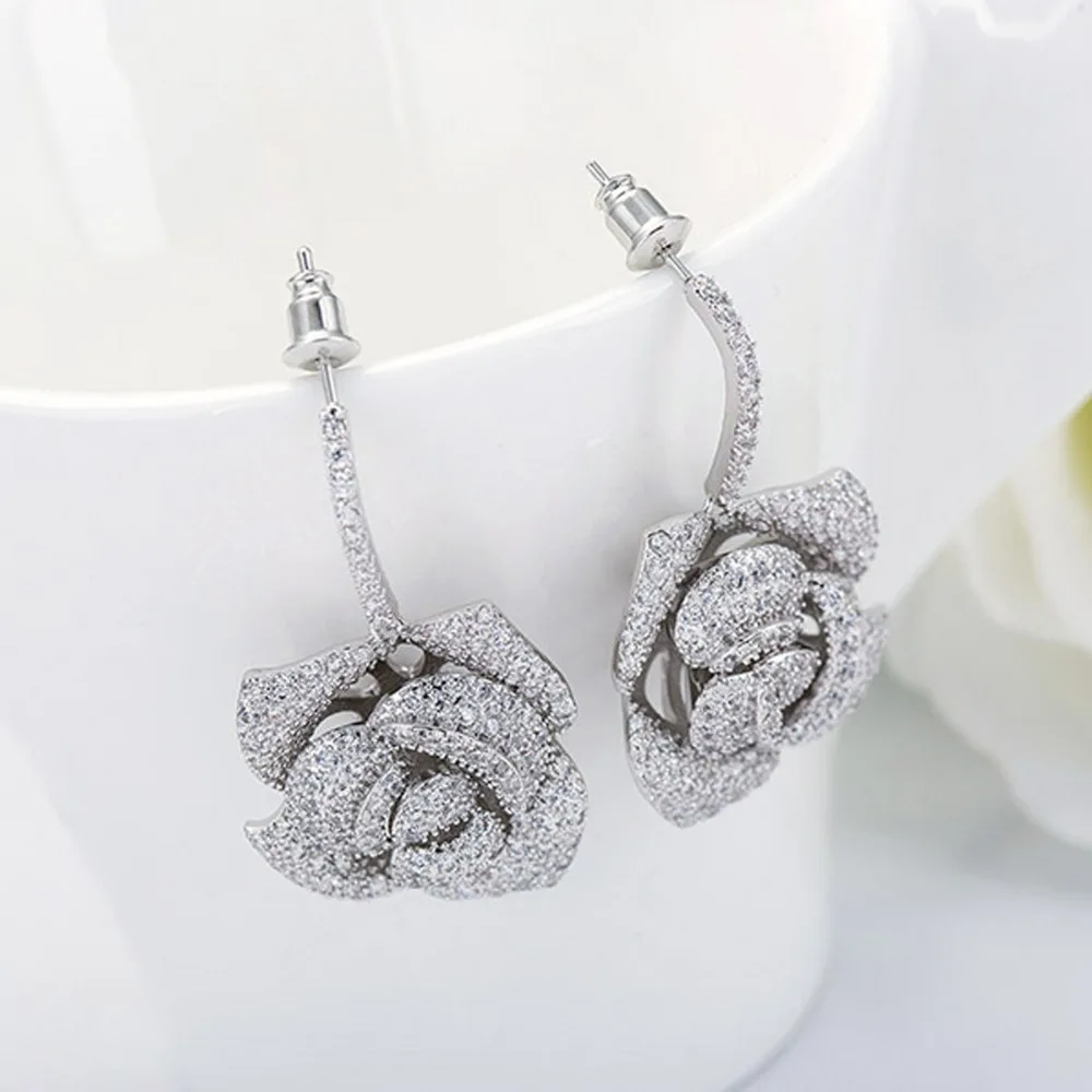 Подарочные романтические серьги и подвеска LUOTEEMI в виде Розы ожерелье AAA +