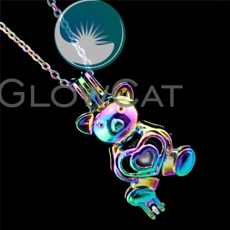 R-C290 Радуга Цвета медведь бусины клетка кулон эфирных масел, аэрозольный распылитель для ароматерапии, жемчужная клетка медальон Цепочки и ожерелья