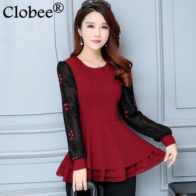 2017 Для женщин Новинка футболки женские с длинными рукавами и оборками одежда